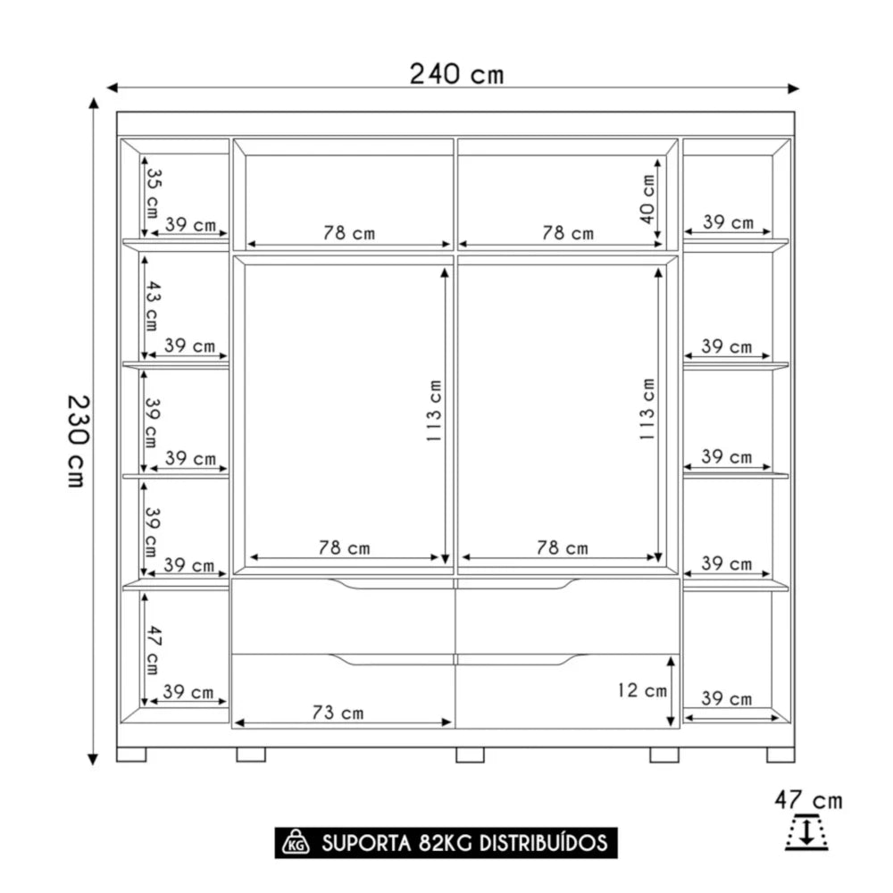 Ropero 6 puertas 4 cajones - Doble Casal - Beige - Línea FIT