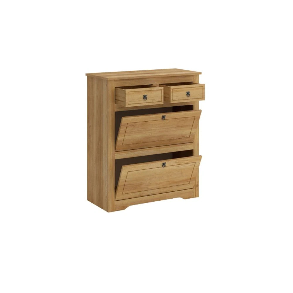 Comoda Zapatera Madera Maciza Linea Mexicana Oscura Oscura Comoda Zapatera Madera Maciza Linea Monterrey - Natural