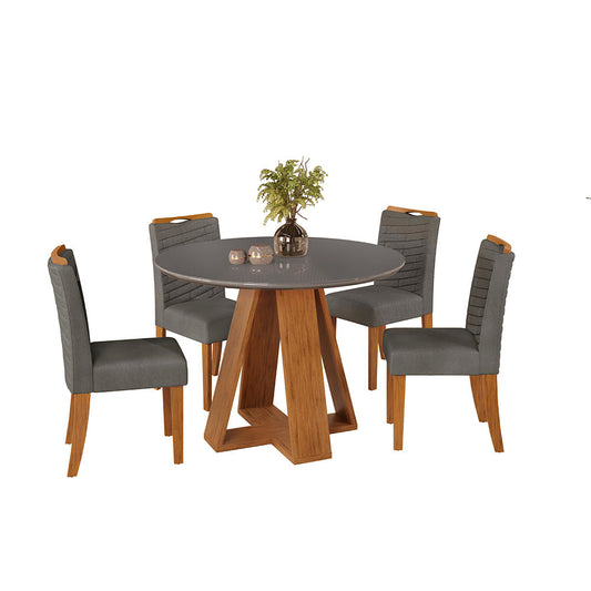 Juego De Comedor 4 Sillas Mesa Redonda Gris Línea París