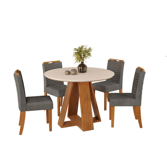 Juego De Comedor 4 Sillas Mesa Redonda Blanco y Gris Línea París