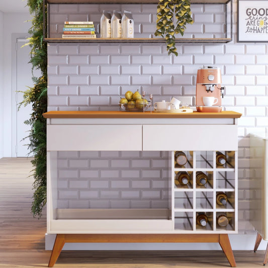 Aparador Cava - 2 Cajones - Línea Nevada - Blanco/Natural