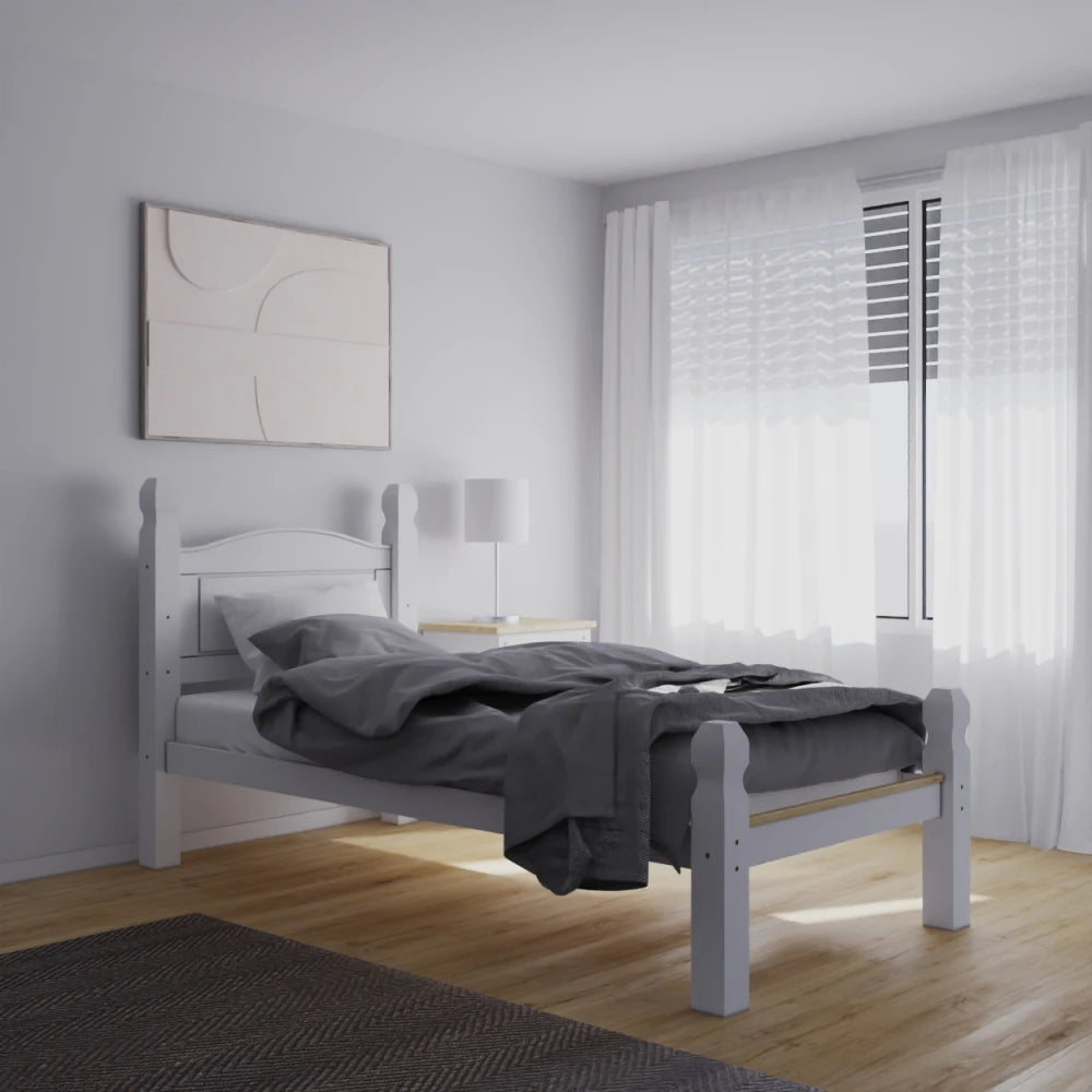 Cama 1 Plaza - Madera maciza - Línea Monterrey - Blanco