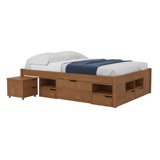 Cama Madera Maciza Con Cajones - Queen - Natural