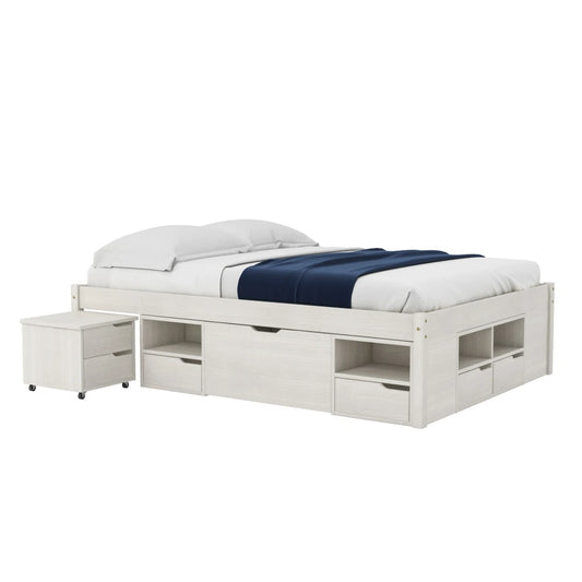 Cama Madera Maciza Con Cajones - Queen - Blanco