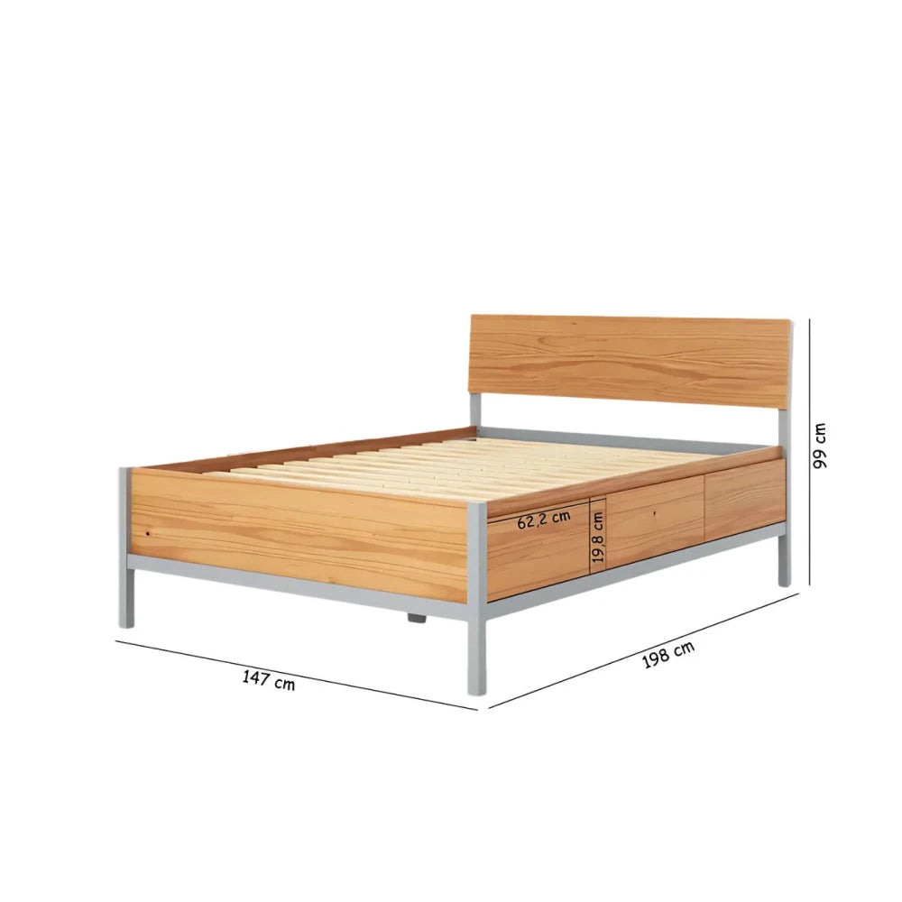 Cama 2 plazas - Madera Maciza Pino/Gris - Siena