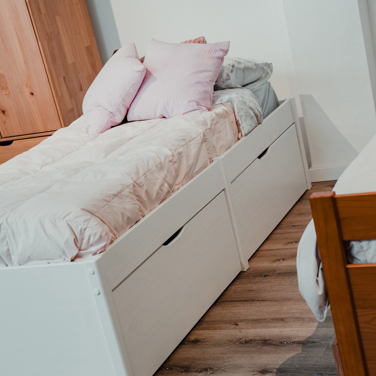 Cama Madera Maciza Con Cajones - 1 plaza - Linea beauty - Blanco