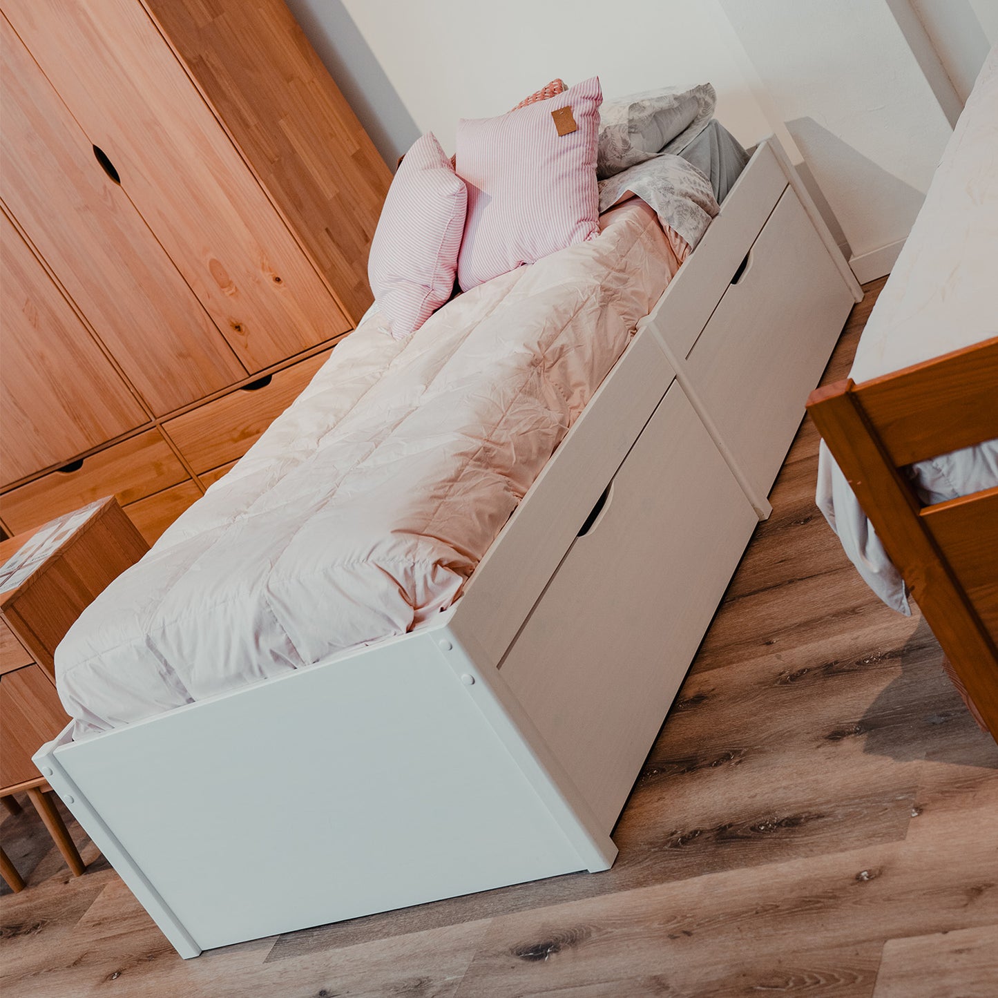 Cama Madera Maciza Con Cajones - 1 plaza - Linea beauty - Blanco