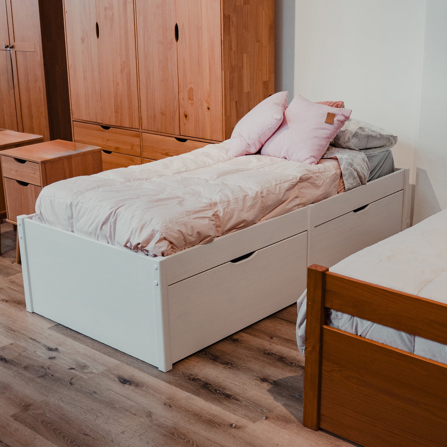 Cama Madera Maciza Con Cajones - 1 plaza - Linea beauty - Blanco