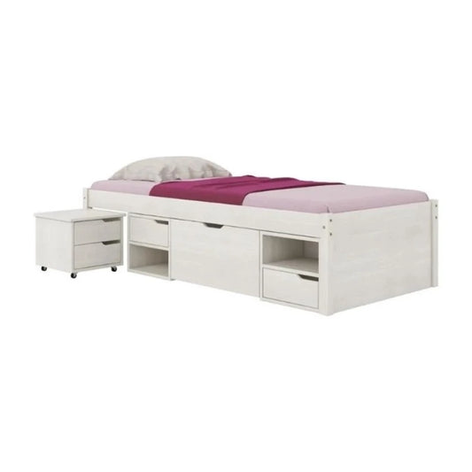 Cama Madera Maciza Con Cajones - 1 plaza - Línea Onix - Blanco