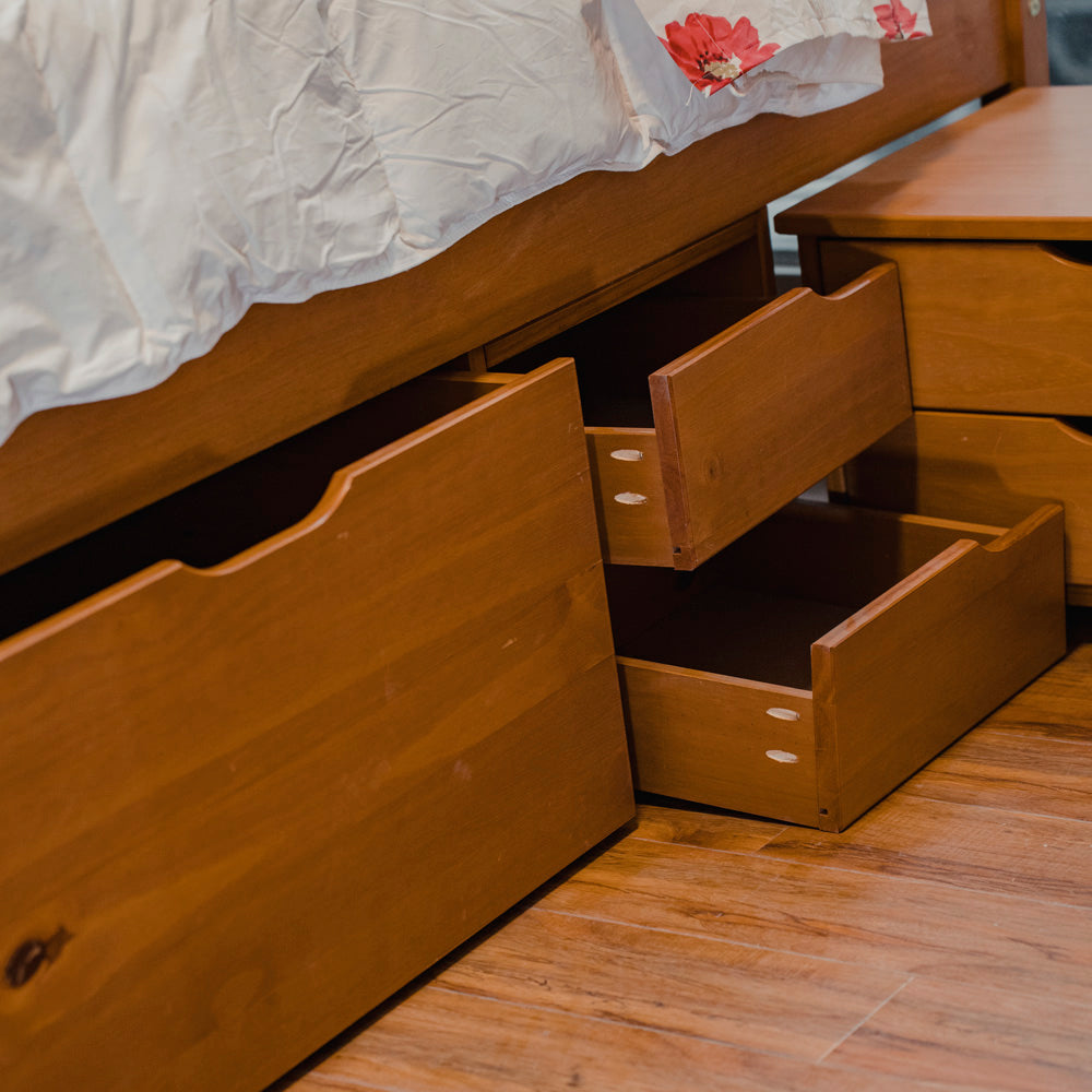 Cama Madera Maciza Con Cajones - Queen - Natural