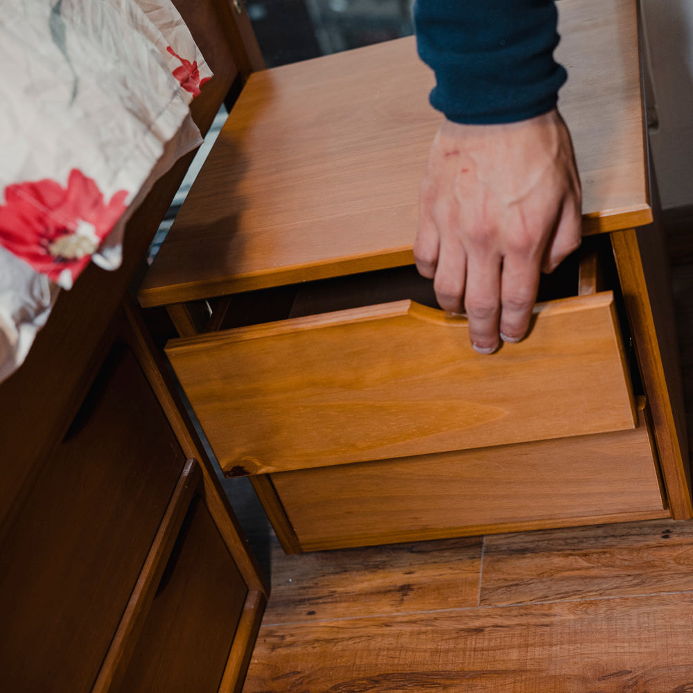 Cama Madera Maciza Con Cajones - Queen - Natural