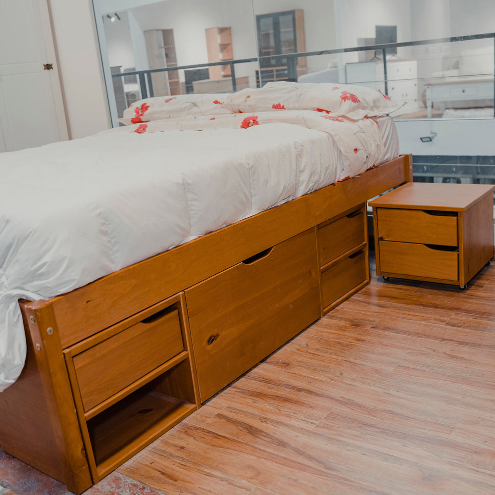 Cama Madera Maciza Con Cajones - Queen - Natural