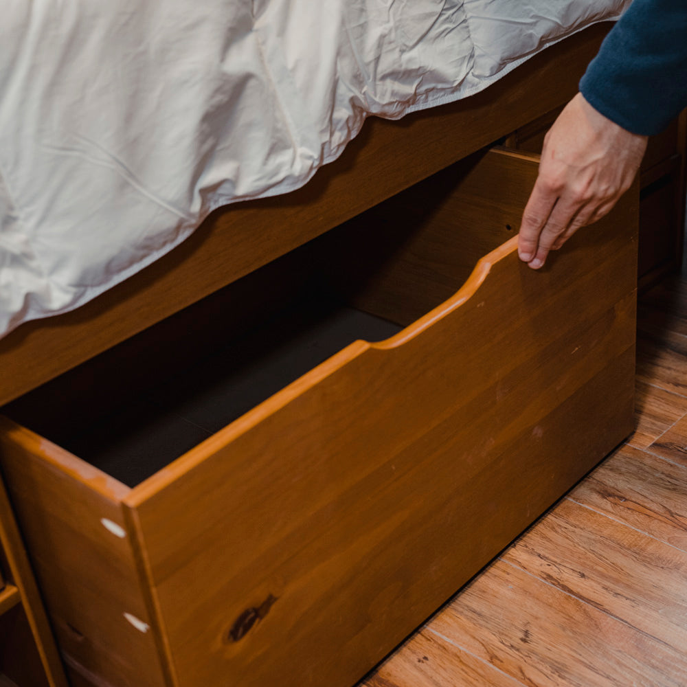 Cama Madera Maciza Con Cajones - Queen - Natural