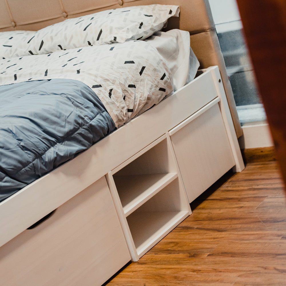 Cama Madera Maciza Con Cajones - 2 Plazas - Blanco
