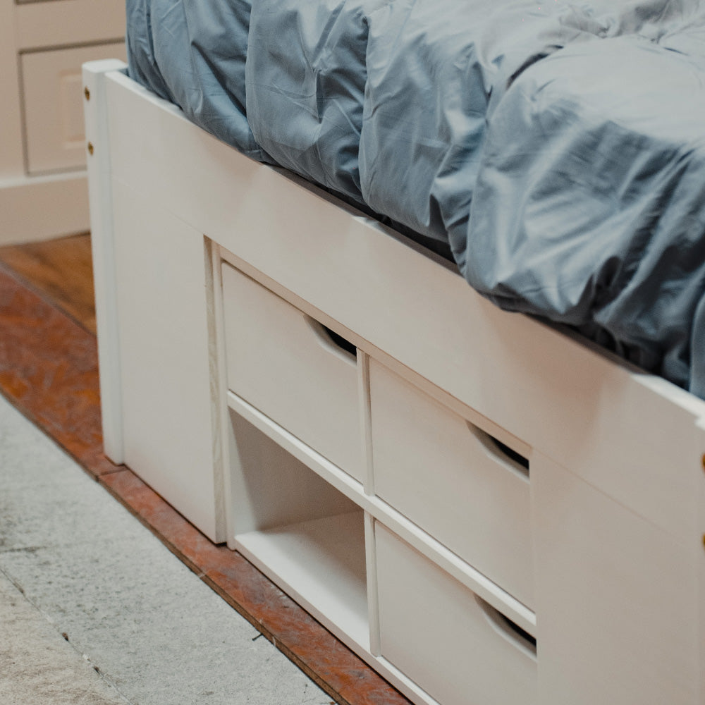 Cama Madera Maciza Con Cajones - 2 Plazas - Blanco