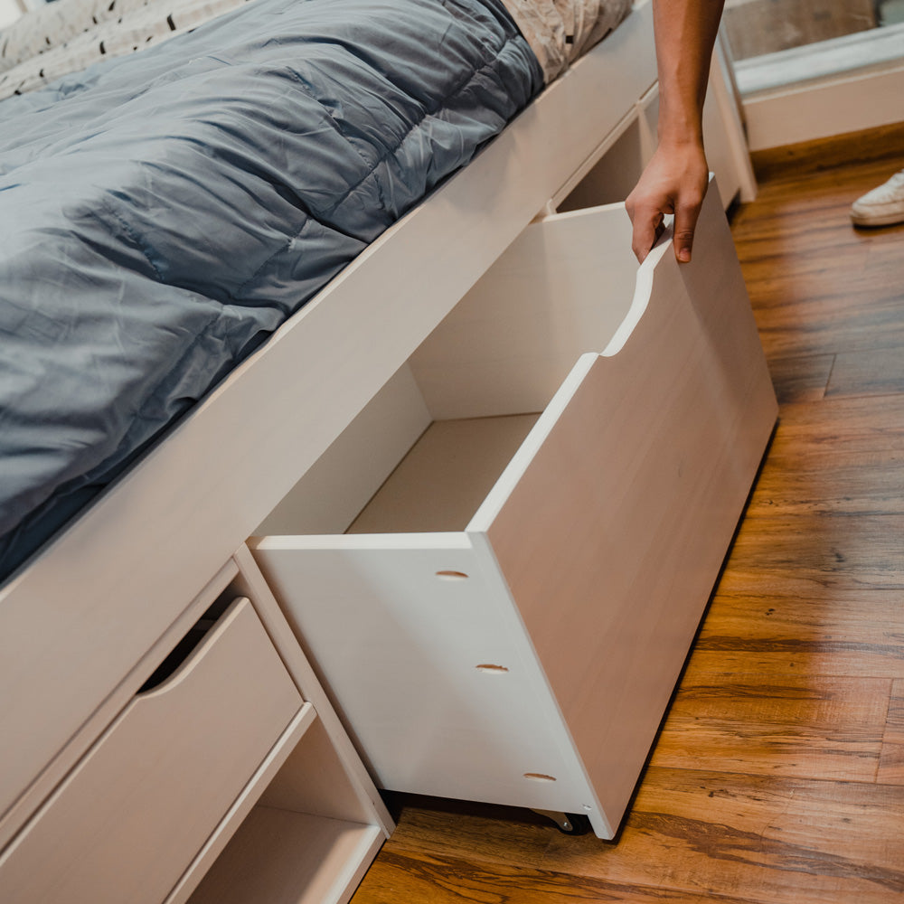 Cama Madera Maciza Con Cajones - 2 Plazas - Blanco