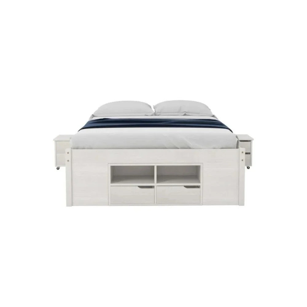 Cama Madera Maciza Con Cajones - 2 Plazas - Blanco