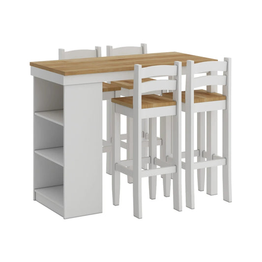 Desayunador 4 Bancos Cocina Comedor Madera - Blanco