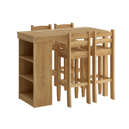 Desayunador 4 Bancos Cocina Comedor Madera - Natural