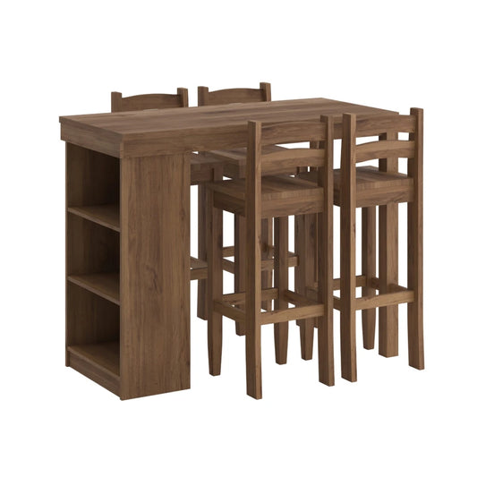 Desayunador 4 Bancos Cocina Comedor Madera - Nogal