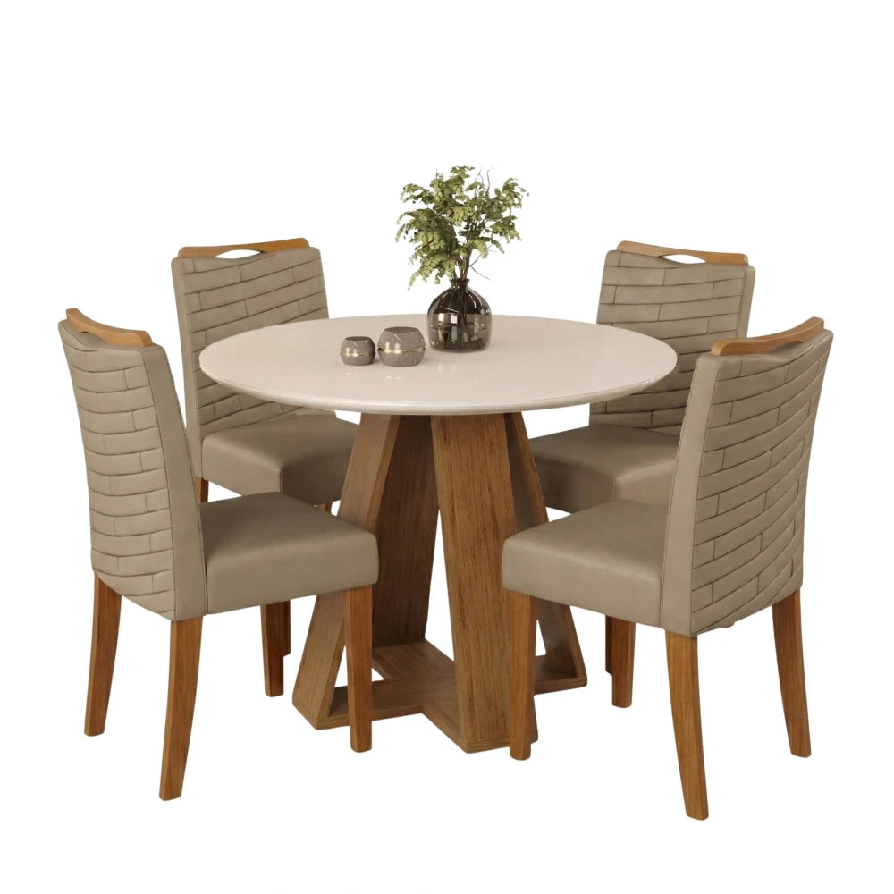 Juego De Comedor 4 Sillas Mesa Redonda - Línea Paris - Marrón | Beige