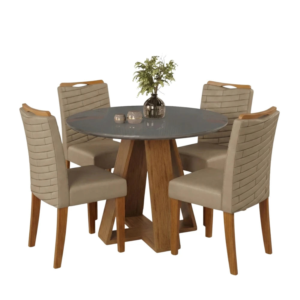 Juego De Comedor 4 Sillas Mesa Redonda - Línea Paris - Marrón | Gris