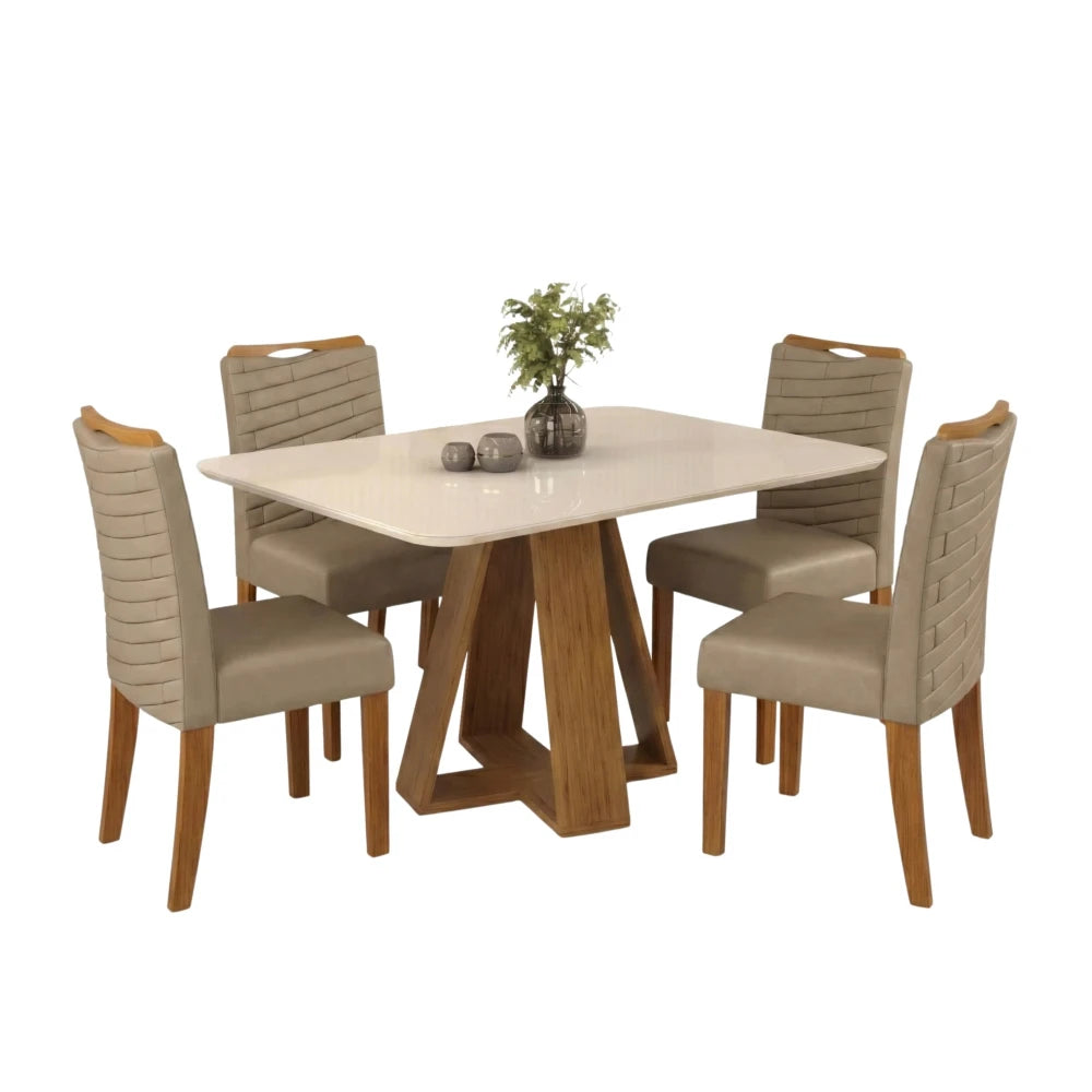 Juego De Comedor - 4 Sillas + Mesa Tapa De Vidrio - Línea Paris - Marrón | Beige