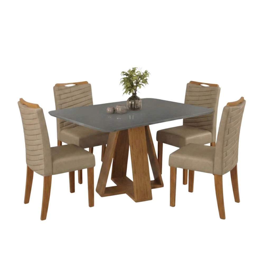 Juego De Comedor - 4 Sillas + Mesa Tapa De Vidrio - Linea París - Marrón | Gris