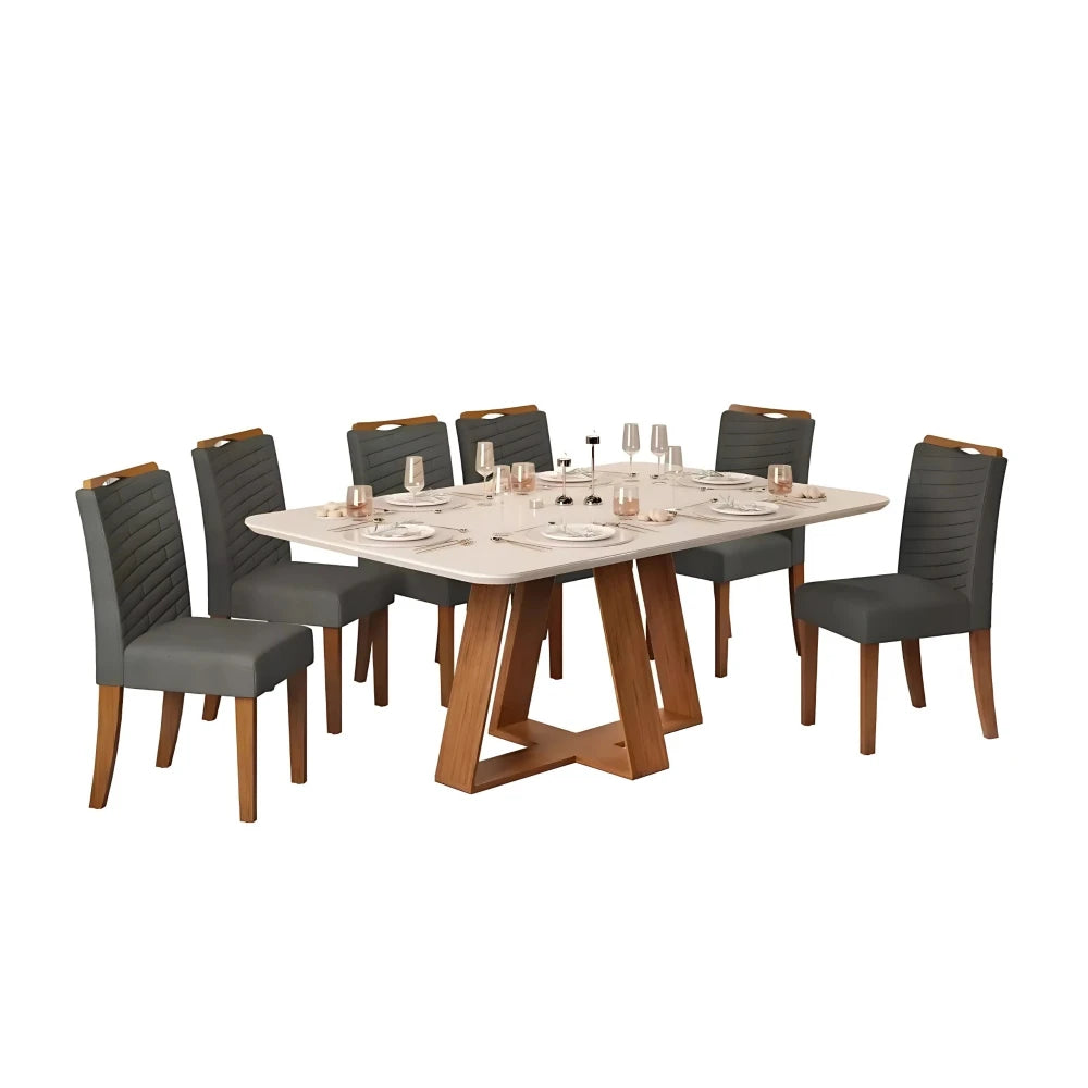 Juego De Comedor - 6 Sillas + Mesa Vidrio - Línea Paris - Beige - Gris