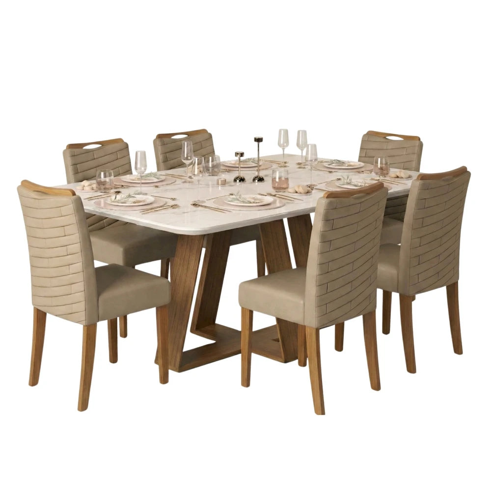 Juego De Comedor - 6 Sillas + Mesa Vidrio - Línea Paris - Marrón | Beige