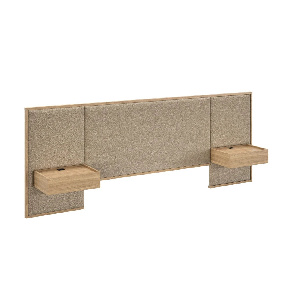 Respaldo 2 plazas con mesa de luz Tapizado Full - Nordik - Marrón