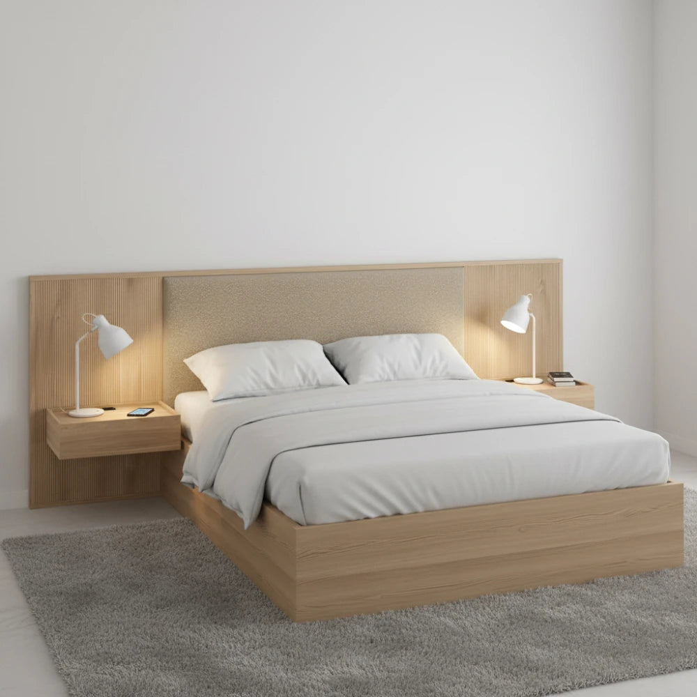 Respaldo Queen con mesa de luz Tapizado - Nordik - Text Frizz