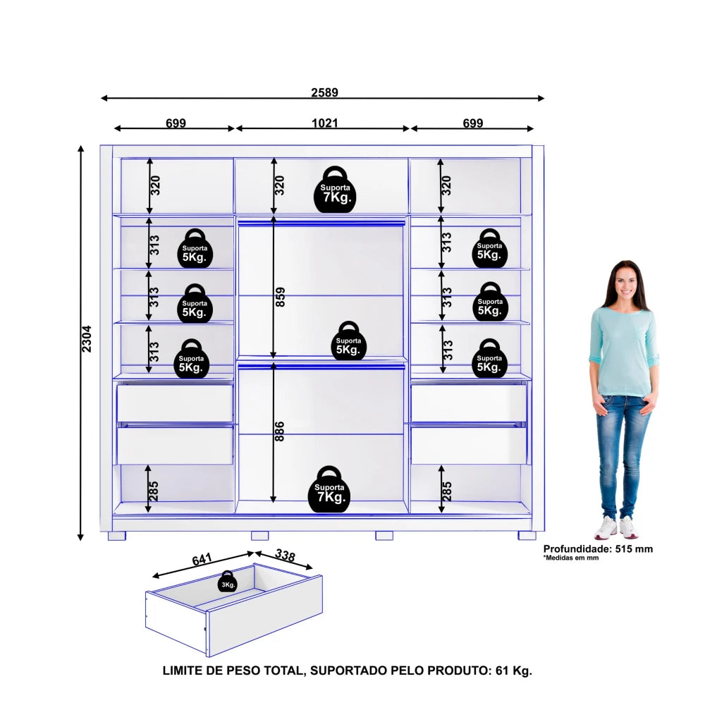 Ropero 2 Puertas 4 Cajones - Línea Glam - Marrón/Blanco