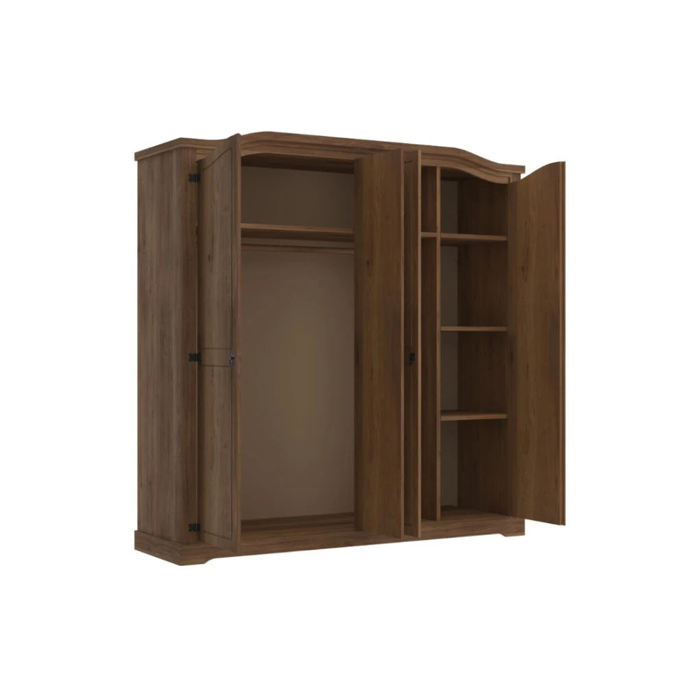 Ropero Curvo 4 Puertas Madera Maciza Línea Monterrey - Nogal