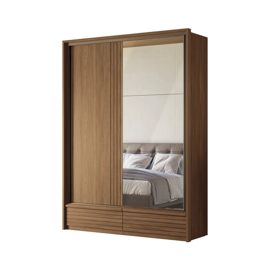 Ropero 2 Puertas Corredizas y Espejo - Linea Fit - Marrón