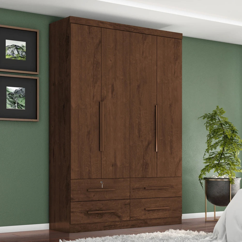 Ropero Max Plus 4 Puertas 4 Cajones - Línea Glam - Nogal
