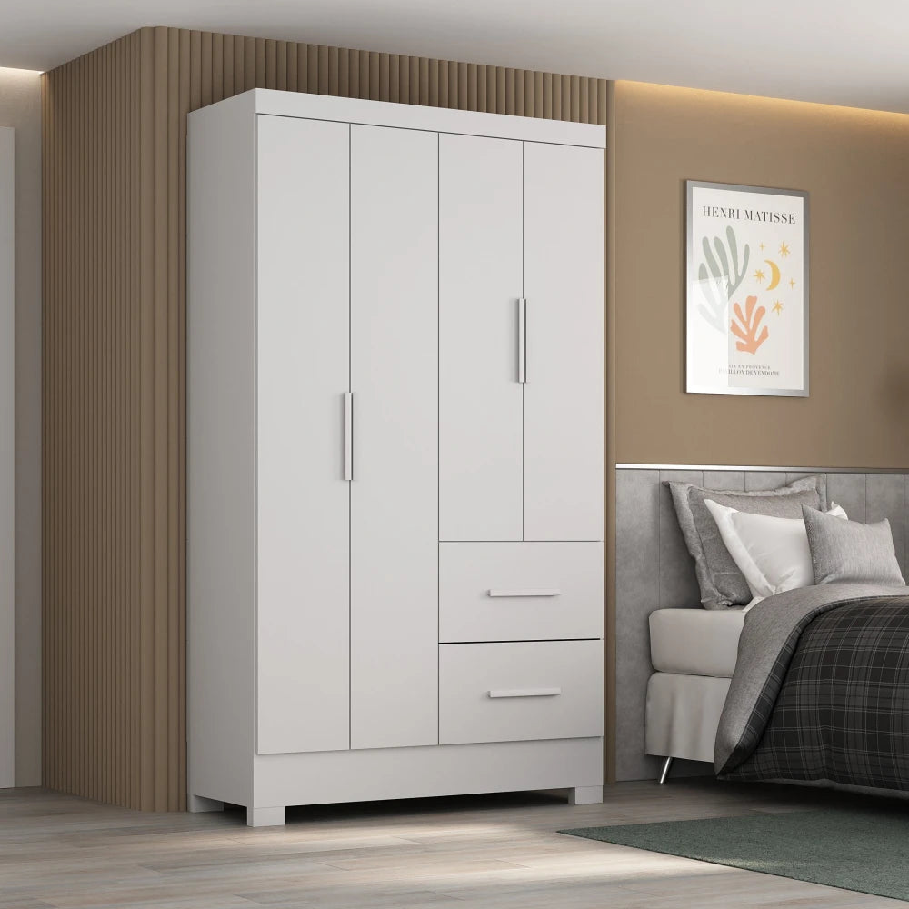 Ropero Max 4 Puertas 2 Cajones - Línea Glam - Blanco