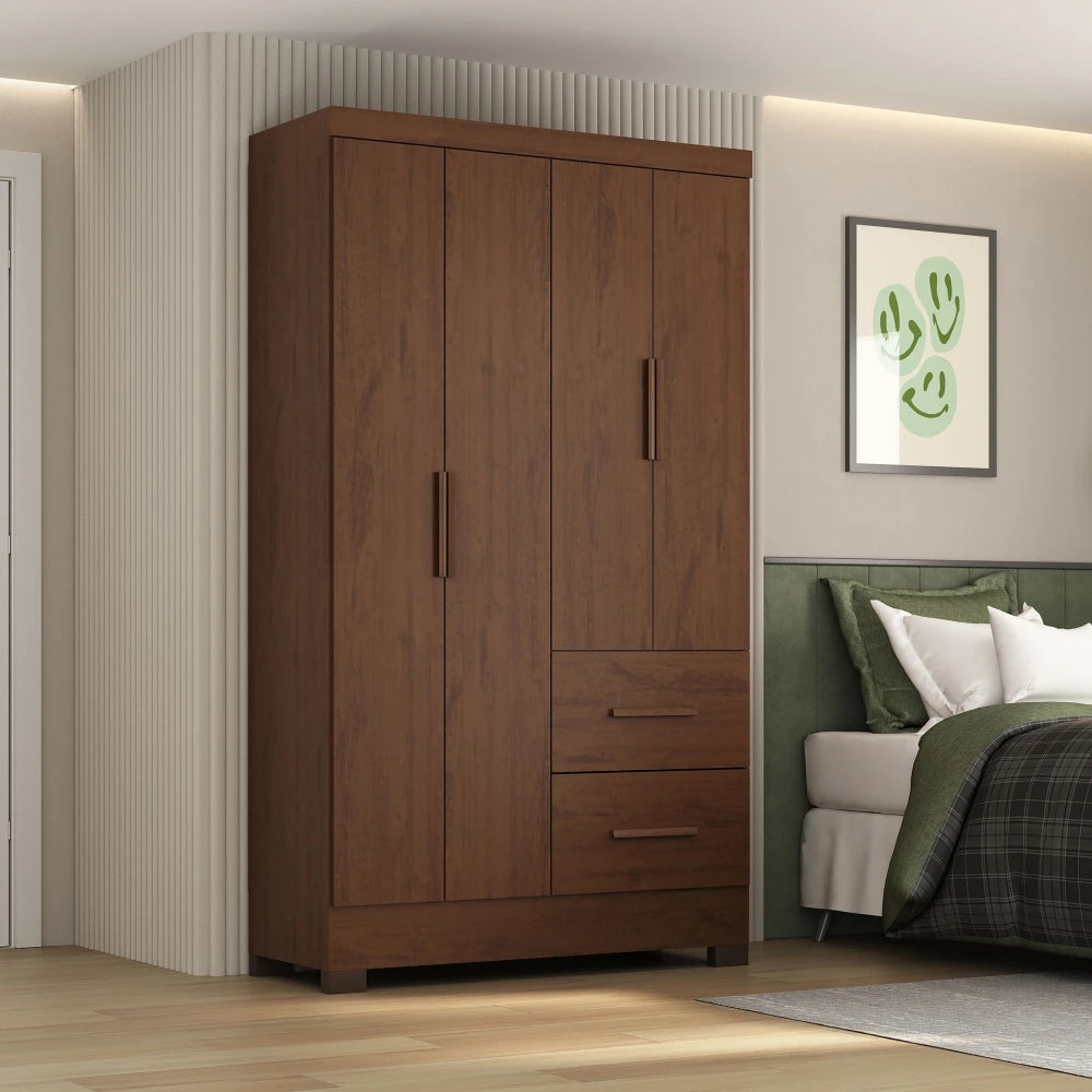 Ropero Max 4 Puertas 2 Cajones - Línea Glam - Nogal