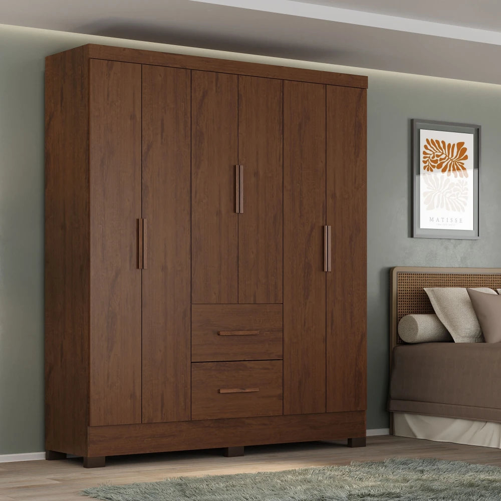 Ropero Max 6 Puertas 2 Cajones - Línea Glam - Nogal