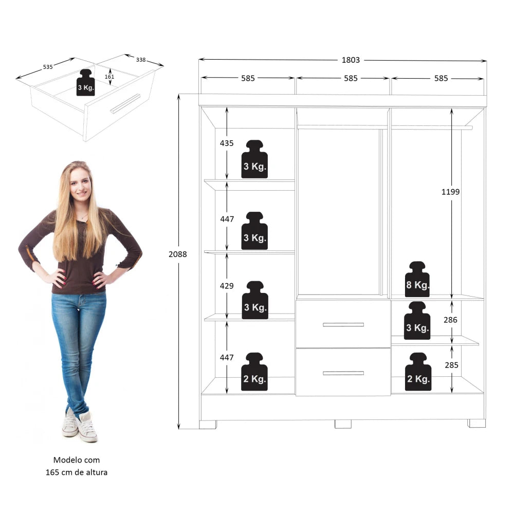 Ropero Max 6 Puertas 2 Cajones - Línea Glam - Natural