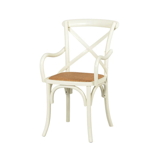 Silla de Abedul cruceta con apoyabrazos - Blanco