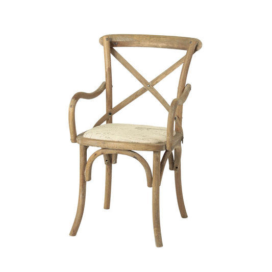 Silla de Roble cruceta con apoyabrazos Tapizada