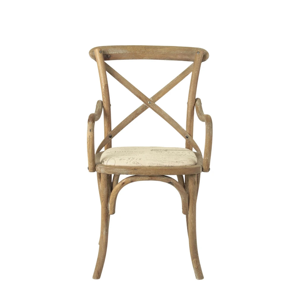 Silla de Roble cruceta con apoyabrazos Tapizada