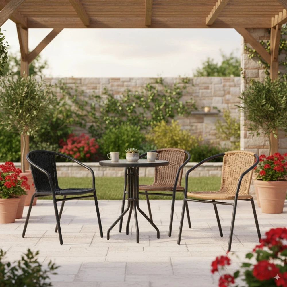 Silla Símil ratán y acero clásica - Negro