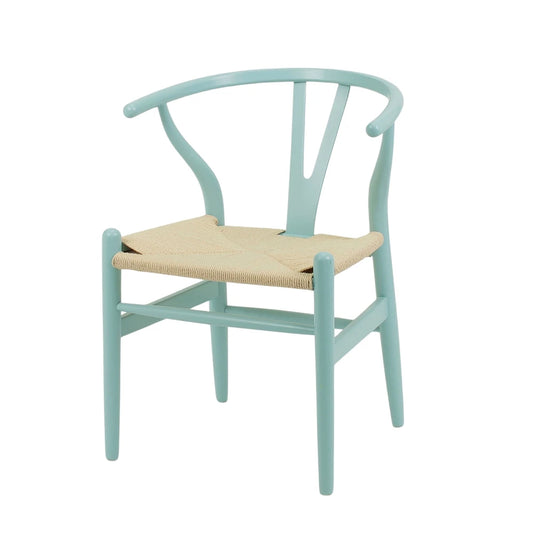 Silla Wishbone - Madera de Haya y Ratán natural - Celeste