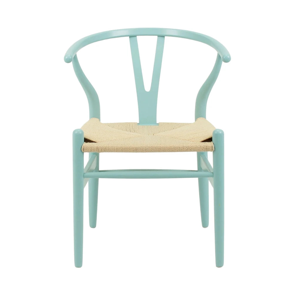 Silla Wishbone - Madera de Haya y Ratán natural - Celeste