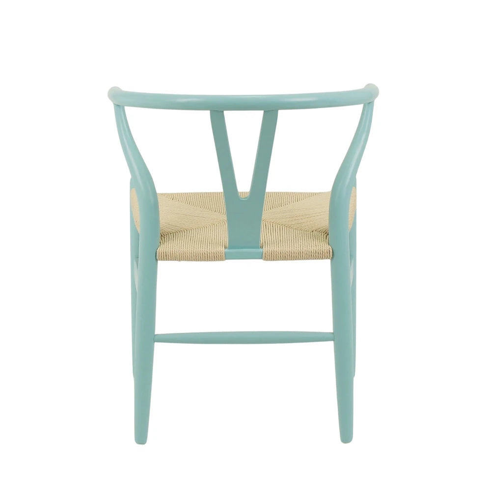 Silla Wishbone - Madera de Haya y Ratán natural - Celeste