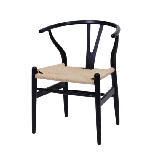 Silla Wishbone - Madera de Haya y Ratán natural - Negro