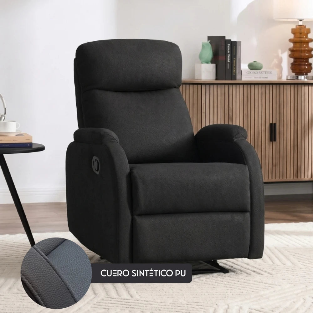 Sillón Recliner Poltrona 1 Cuerpo Cuero Sintético - Negro