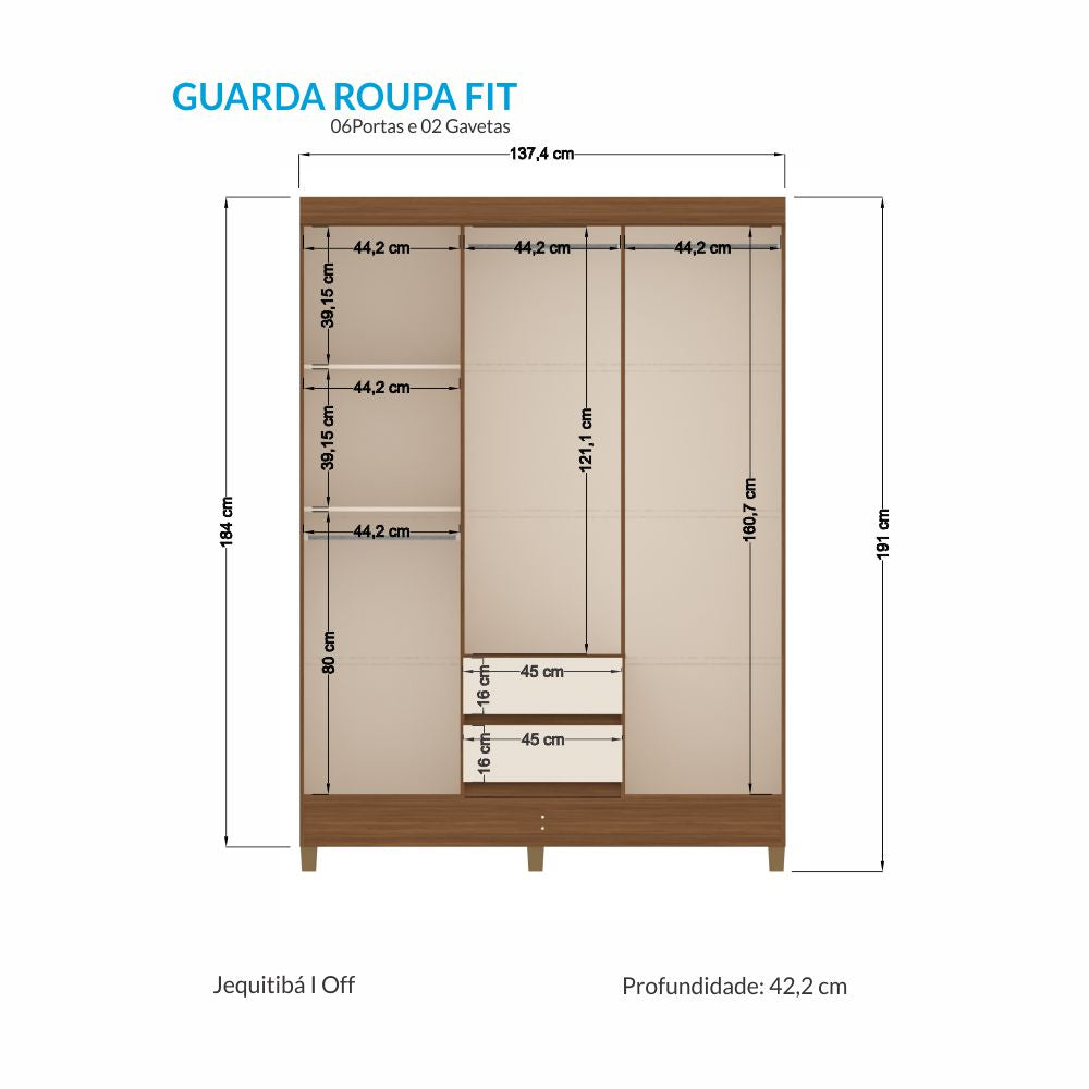 Ropero 6 puertas 2 cajones Línea FIT